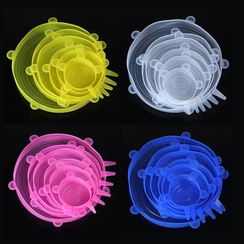 Set Of 6 Round Silicone Stretch Lids, Transparent Silicone Food Sealing Cover, Reusable Durable Food Storage Covers for Bowls, Cups, Cans Set Of 6 Round Silicone Stretch Lids, Transparent Silicone Food Sealing Cover, Reusable Durable Food Storage Covers for Bowls, Cups, Cans